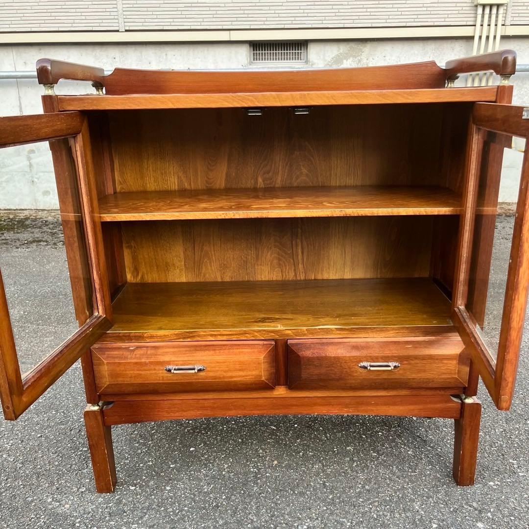 昭和　レトロ　古家具　ガラス戸　木製キャビネット　食器棚　サイドボード　本棚