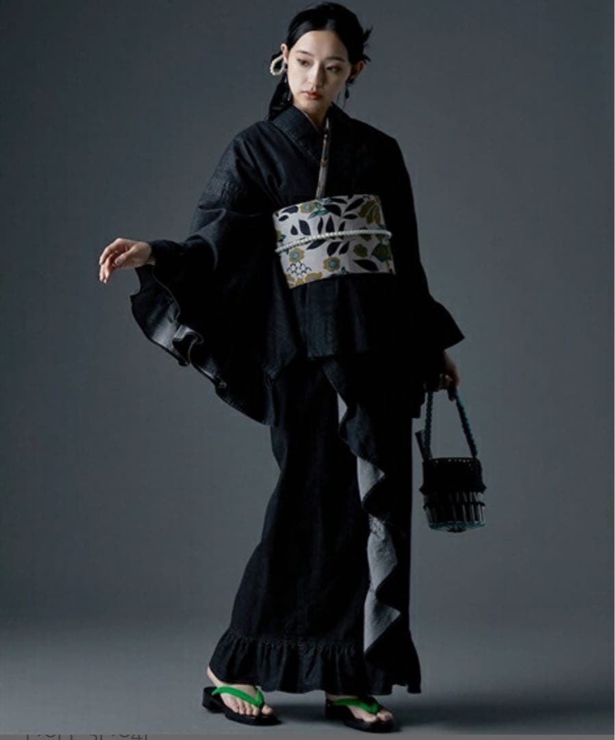 デニム生地フリル浴衣