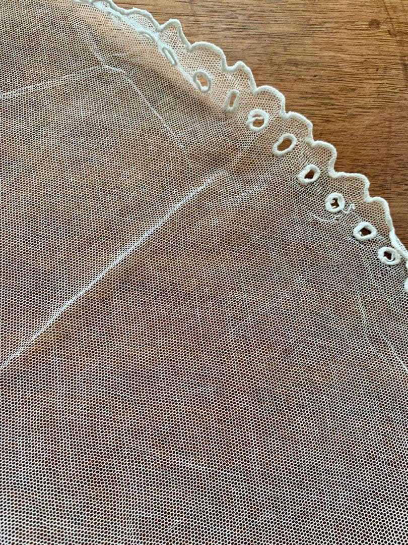 フランスアンティークチュールレースヴェール2点※ エクリュホワイトスカラップ刺繍