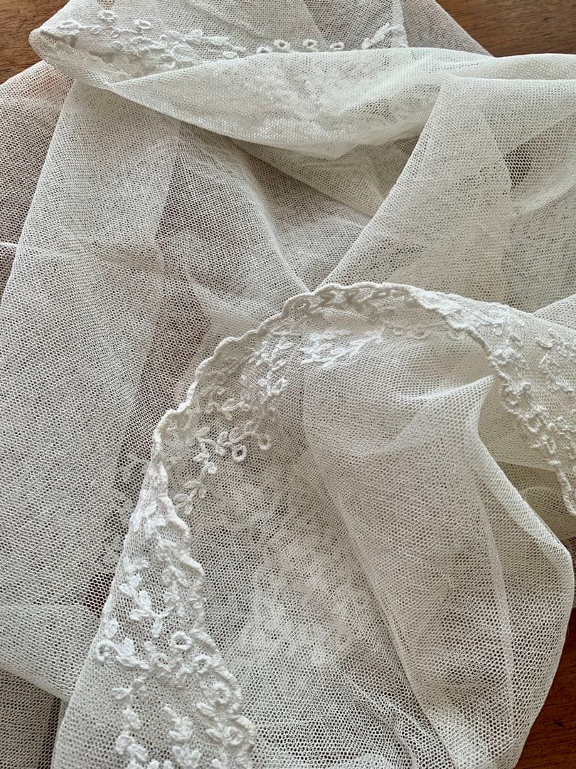 フランスアンティークチュールレースヴェール2点※ エクリュホワイトスカラップ刺繍