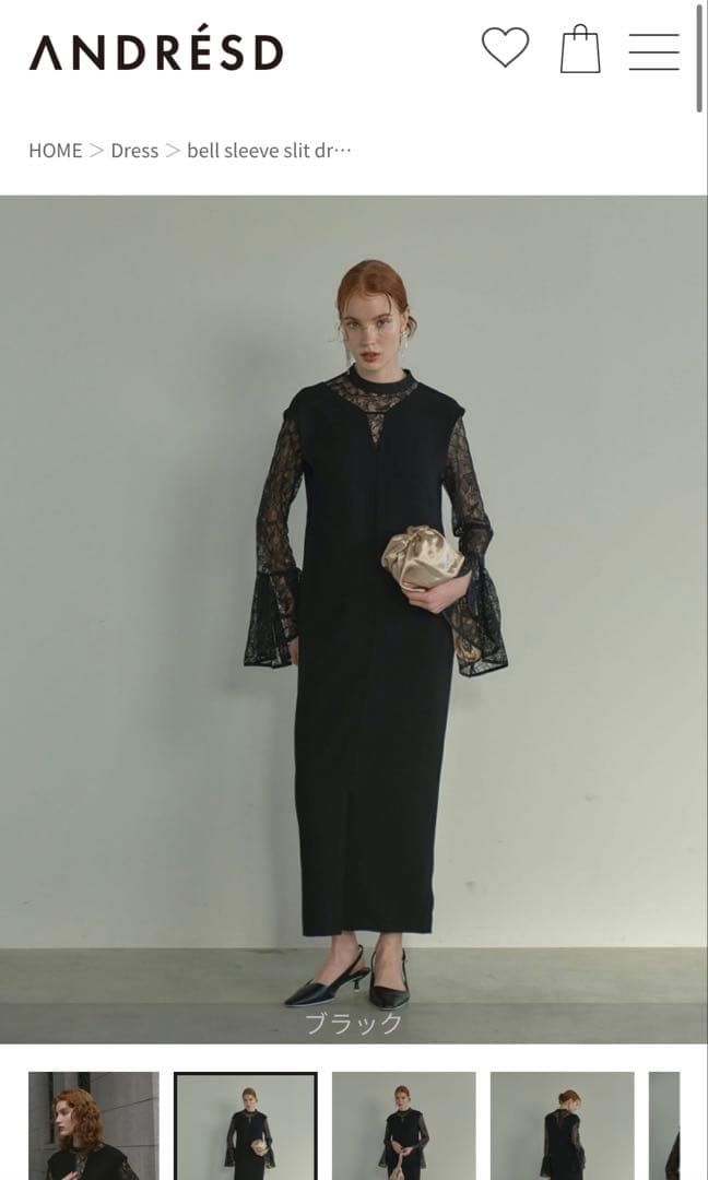 ANDRÉSD ベルスリーブスリットロングドレス ブラック