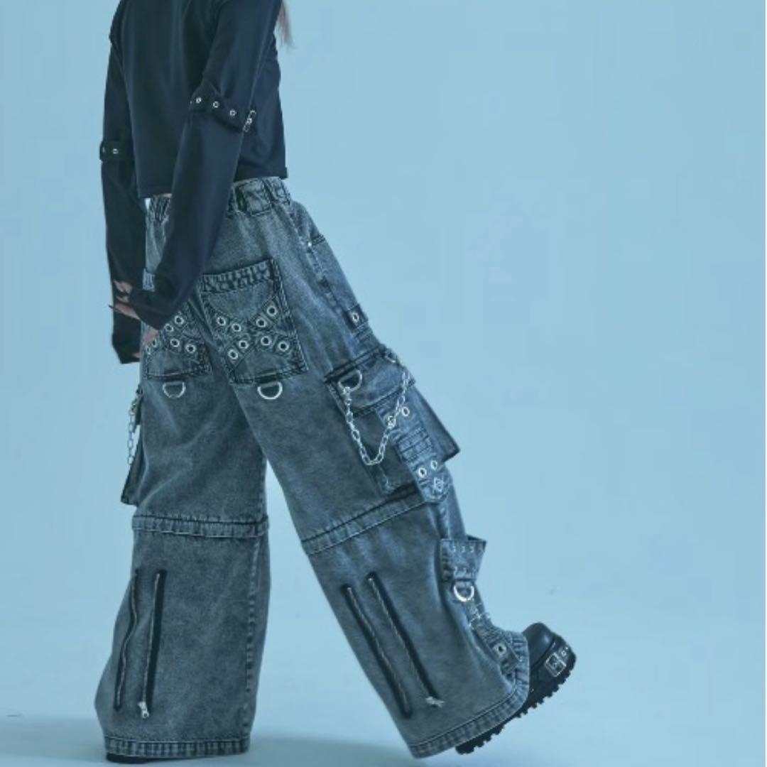 REFLEM レフレム 2WAYボンテージワイド デニム カーゴパンツ グレー