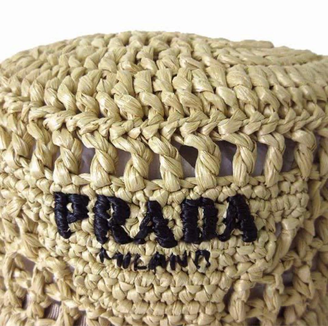 245 【美品】PRADA プラダ バケットハット 麦わら帽子 国内正規品 L