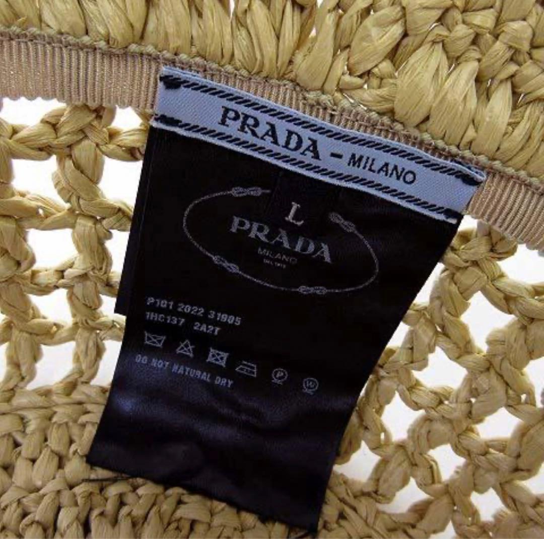 245 【美品】PRADA プラダ バケットハット 麦わら帽子 国内正規品 L