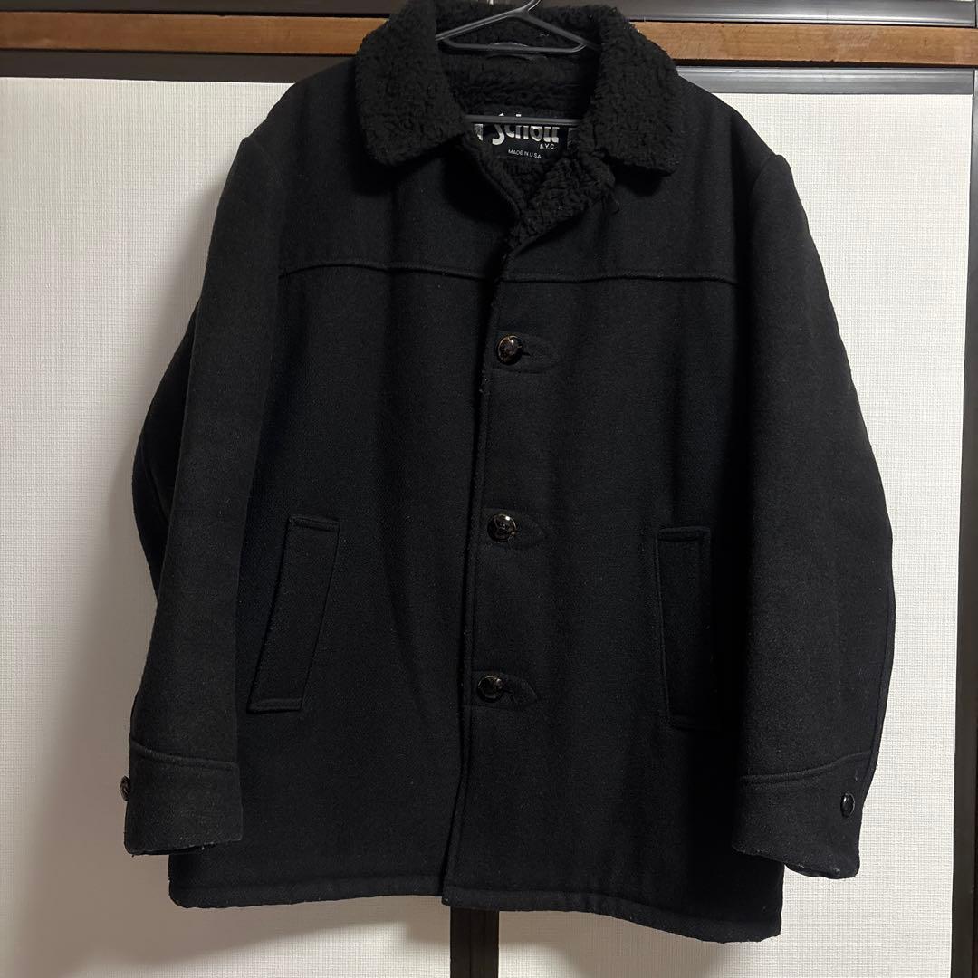 希少 Schott 40 ブラック ウールコート くるみボタン　ボア