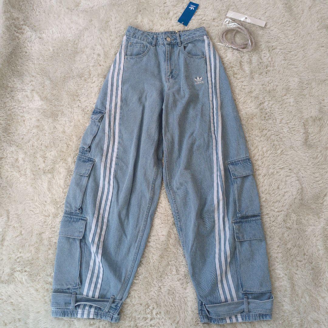 美品 adidas デニム カーゴパンツ ベルト付き　24