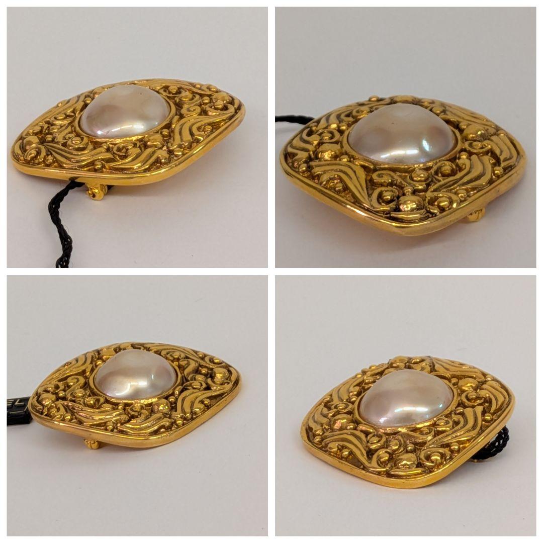 た*や様 Z181/CHANEL フェイクパール 菱形 ブローチ ゴールド シャ