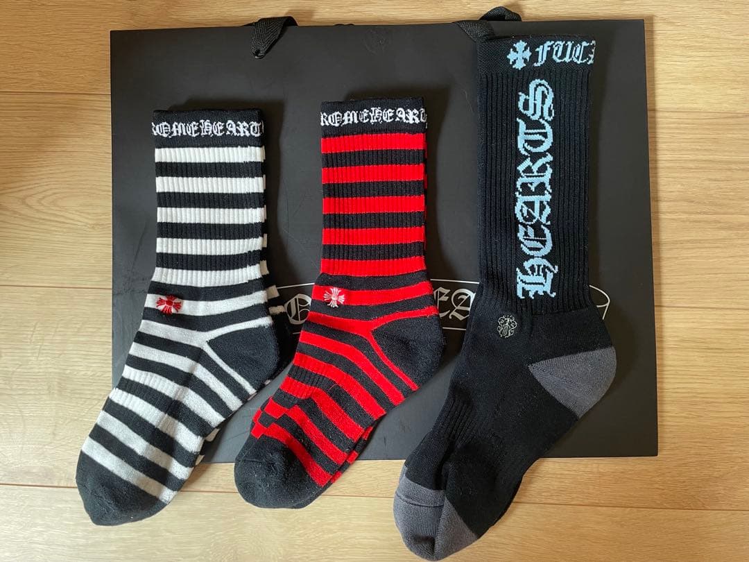 クロムハーツ ボーダー クロス ロゴ靴下 Mサイズ　組み合わせ25cm-27cm
