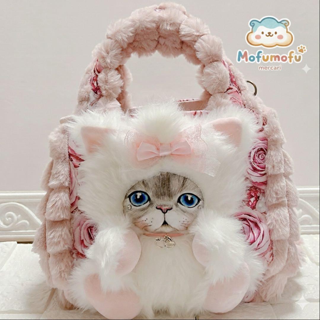 コヤンイサムチョン トートバッグ ♡ もふもふ猫 ピンク薔薇 ハンドメイド ルミ
