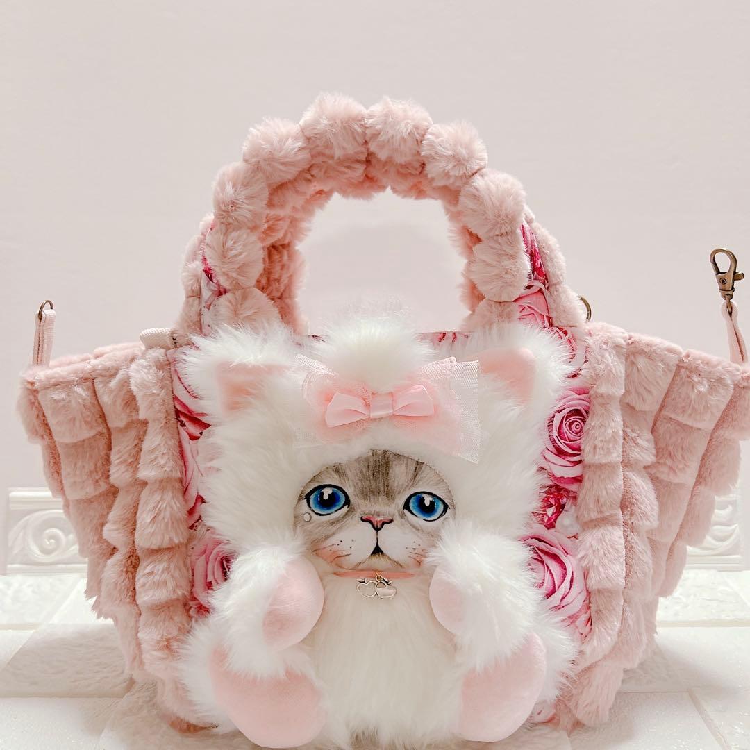 コヤンイサムチョン トートバッグ ♡ もふもふ猫 ピンク薔薇 ハンドメイド ルミ