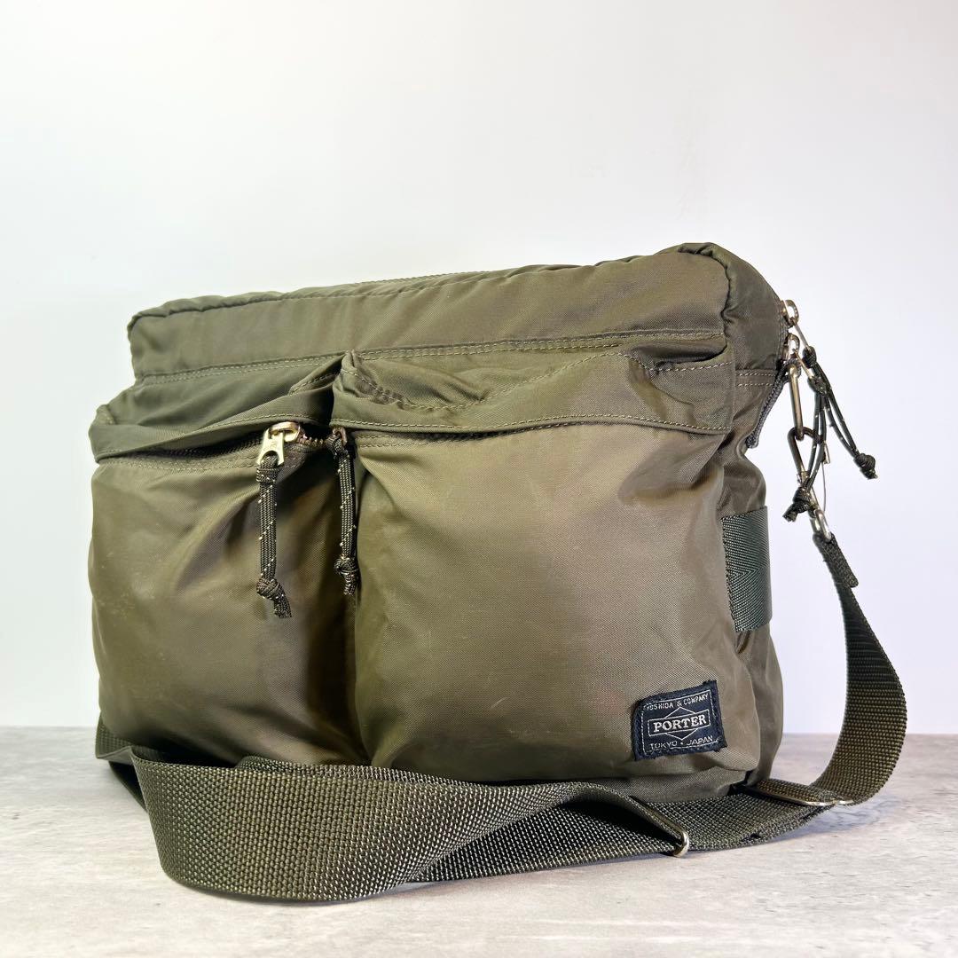 【美品】ポーター ショルダーバッグ 斜め掛け フォース ナイロン カーキ