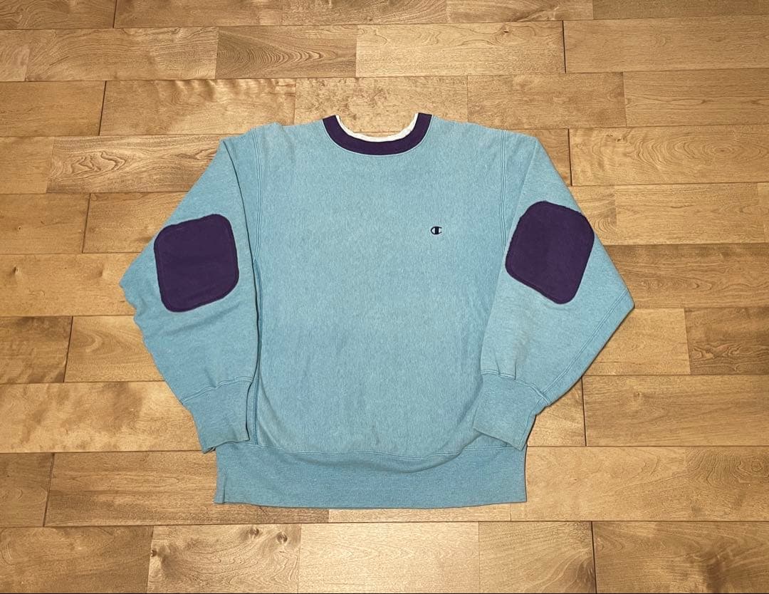 Champion Reverse Weave スウェット 水色　エルボーパッチ