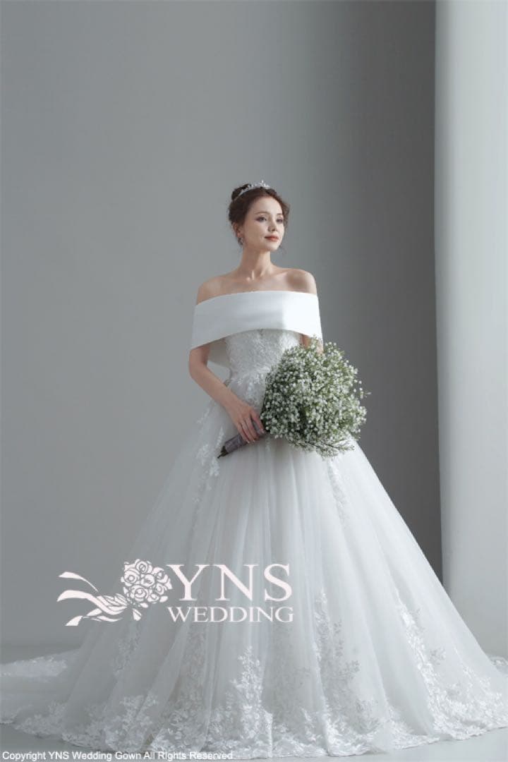 YNS WEEDINGオフショルダー ホワイト ウェディングドレス