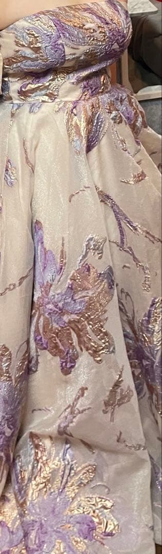 ドレスプロダクションパフスリーブジャガードフラワープリント カラードレス