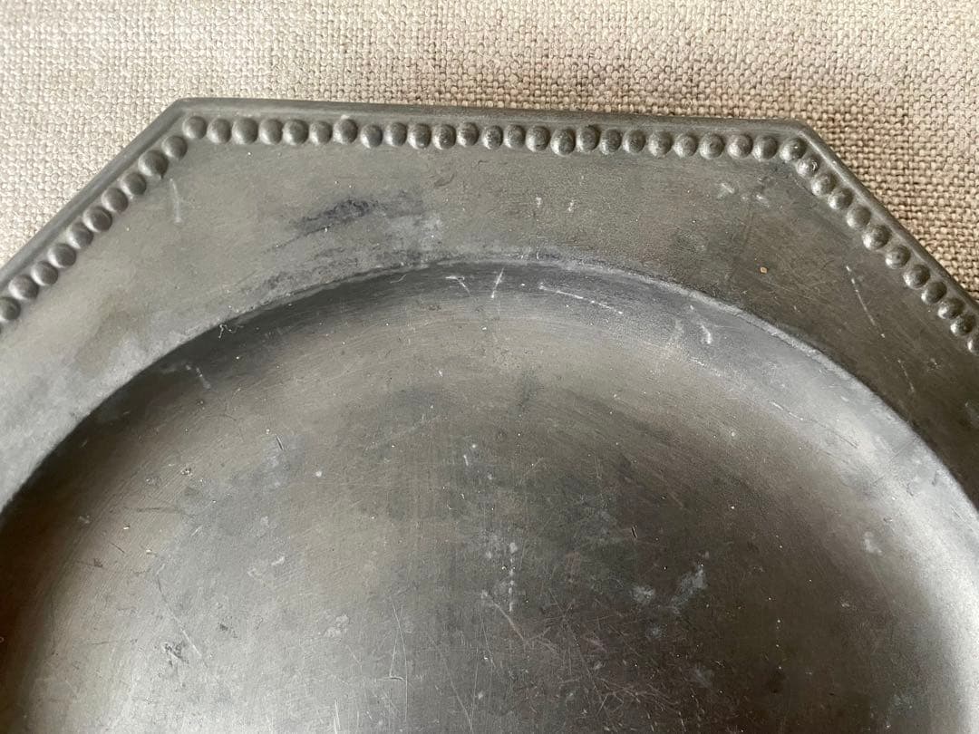 【レア希少】ピューターオクトゴナルプレート エタン フランスアンティーク19世紀