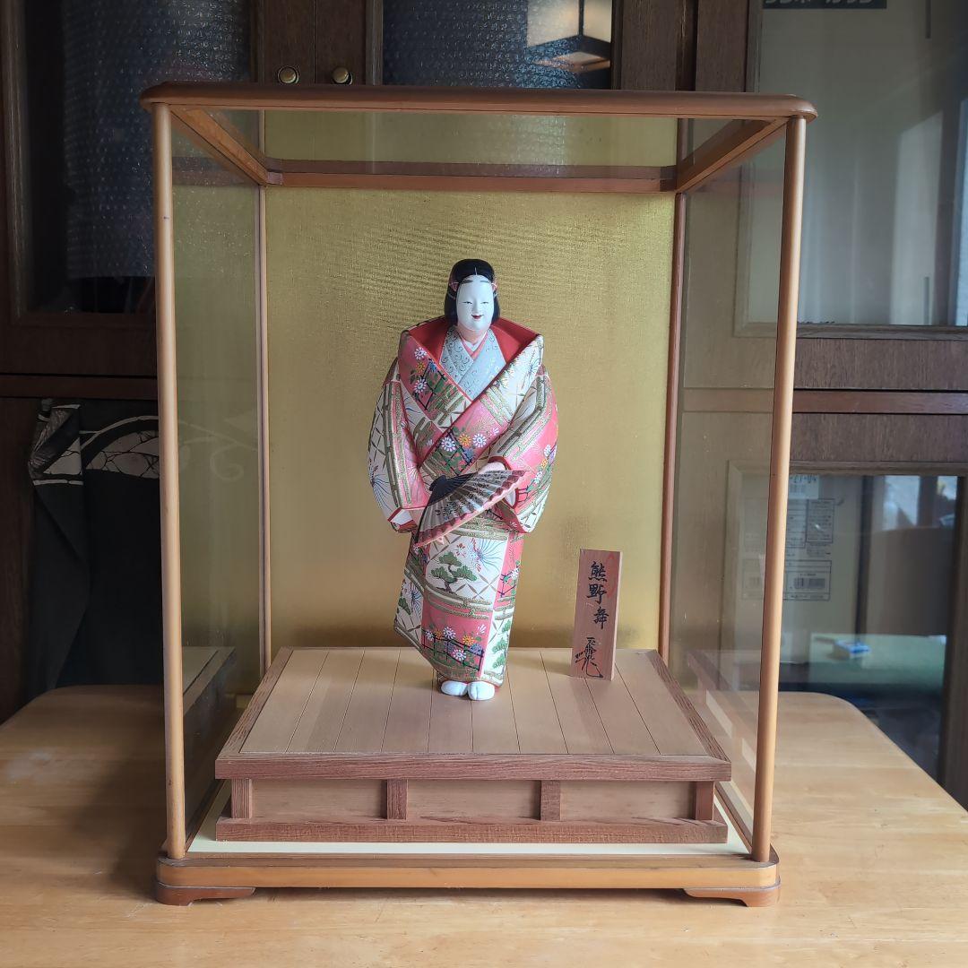 美品 【伝統工芸士 白石一敏作】博多人形『熊野 舞』 ガラスケース付き