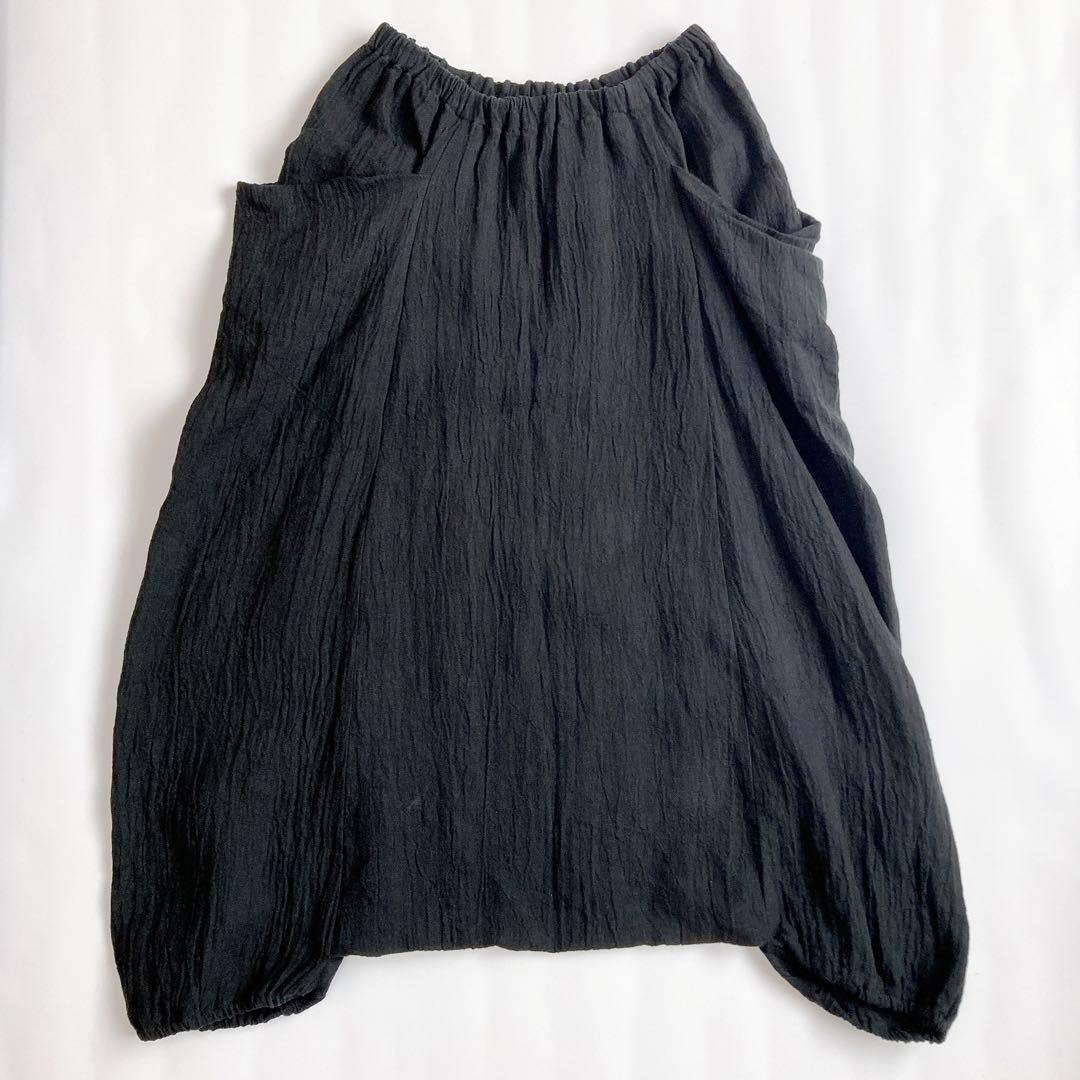 evam eva vie　リネン100%　サルエルパンツ　黒　ウエストゴム