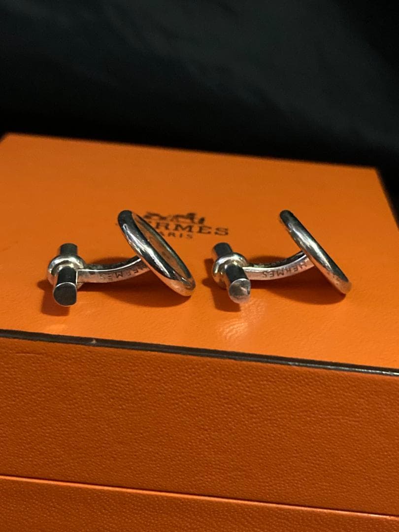 美品 エルメス セリエ ロゴ ラウンドシェイプ カフス シルバー AG925