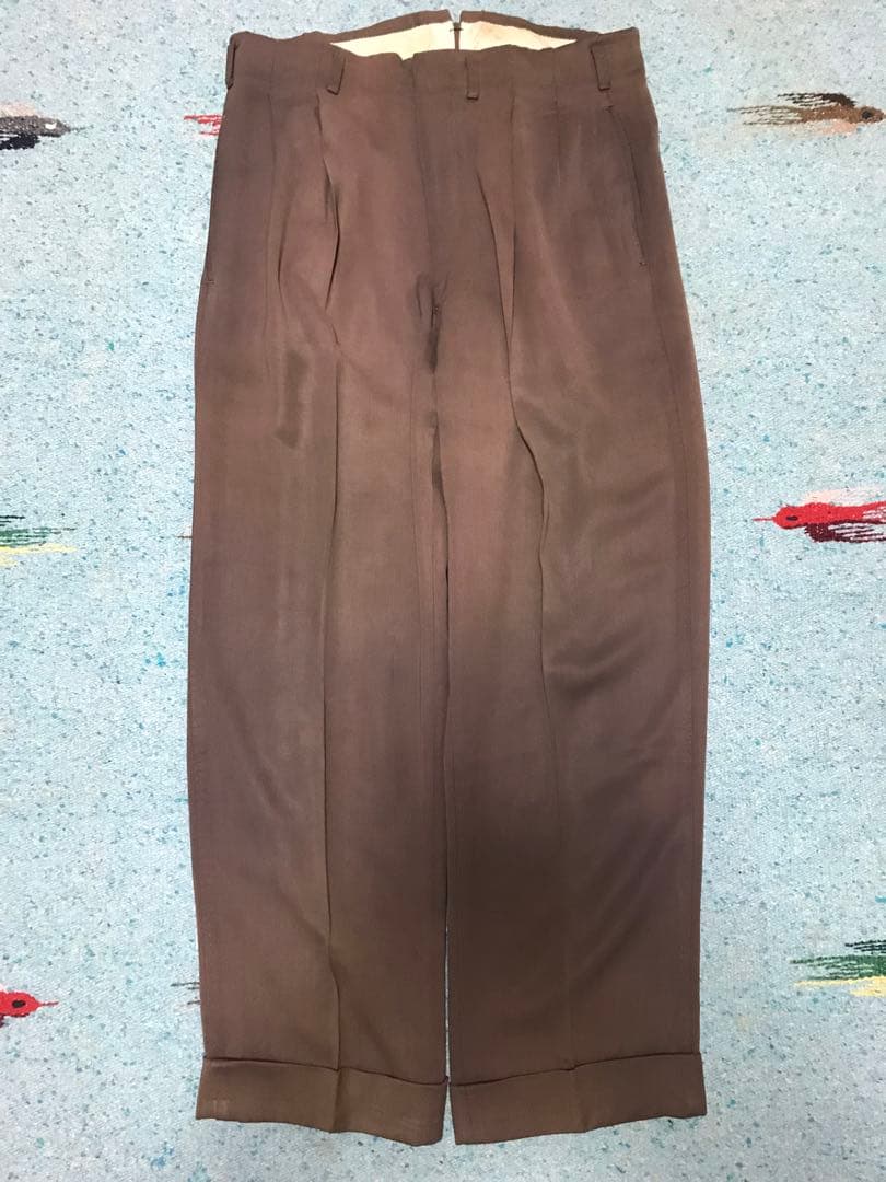 50s レーヨン ギャバジン スラックス フェード 茶 60s 2タック