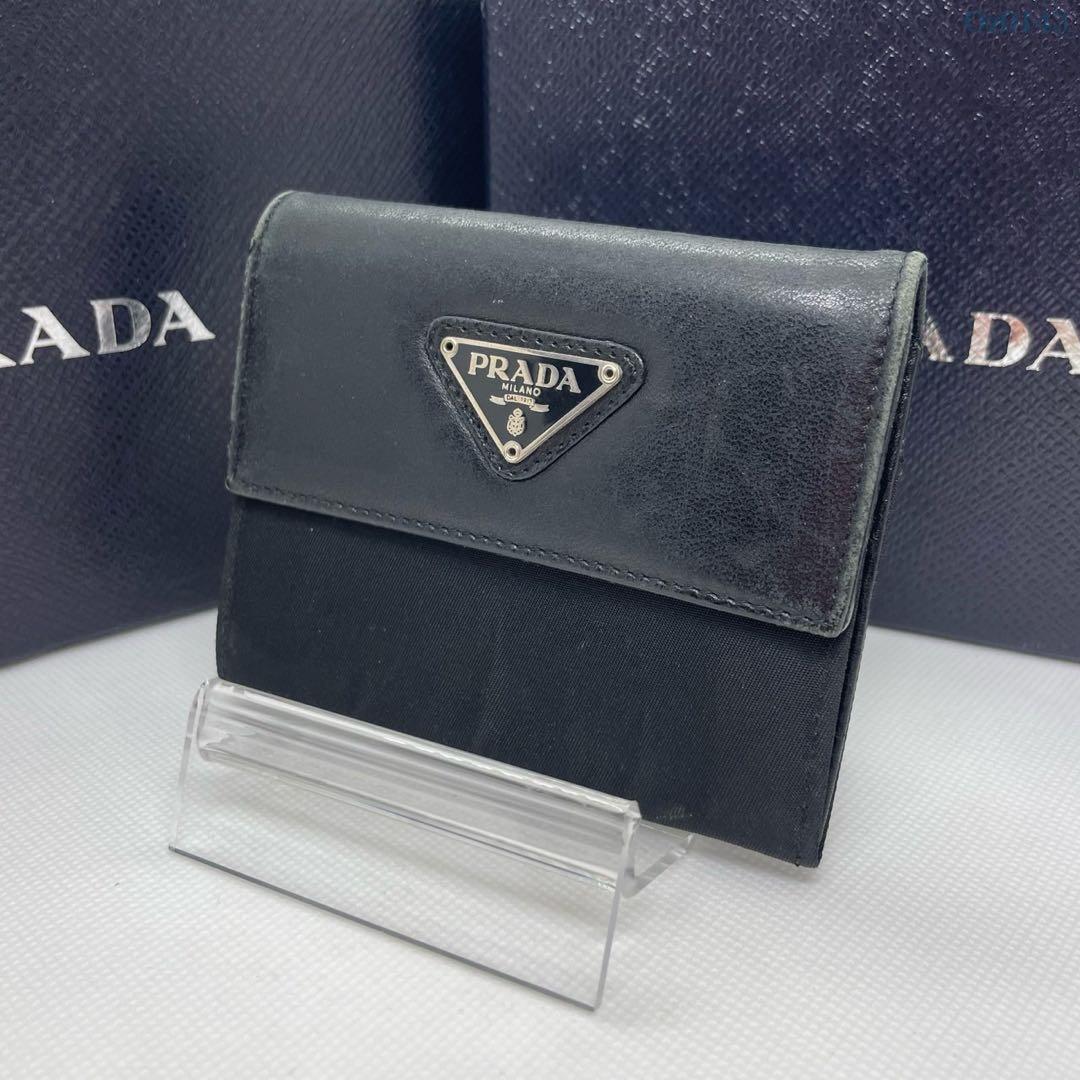 【美品】プラダ サフィアーノレザー テスートナイロン ケース 黒