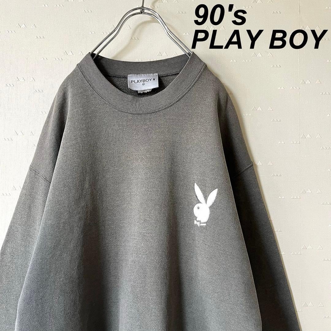 古着 90's プレイボーイ スウェット 墨黒 フェード
