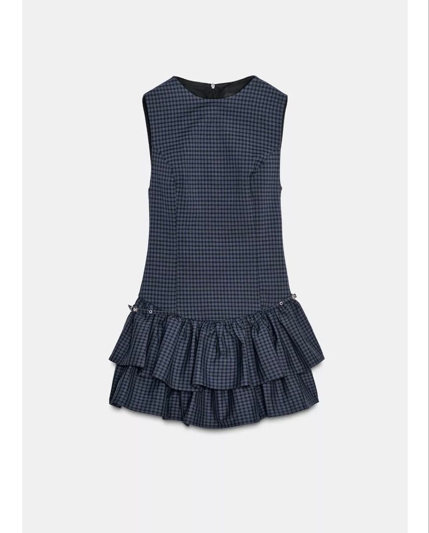 ZARAフリル付きチェック柄ショートワンピース