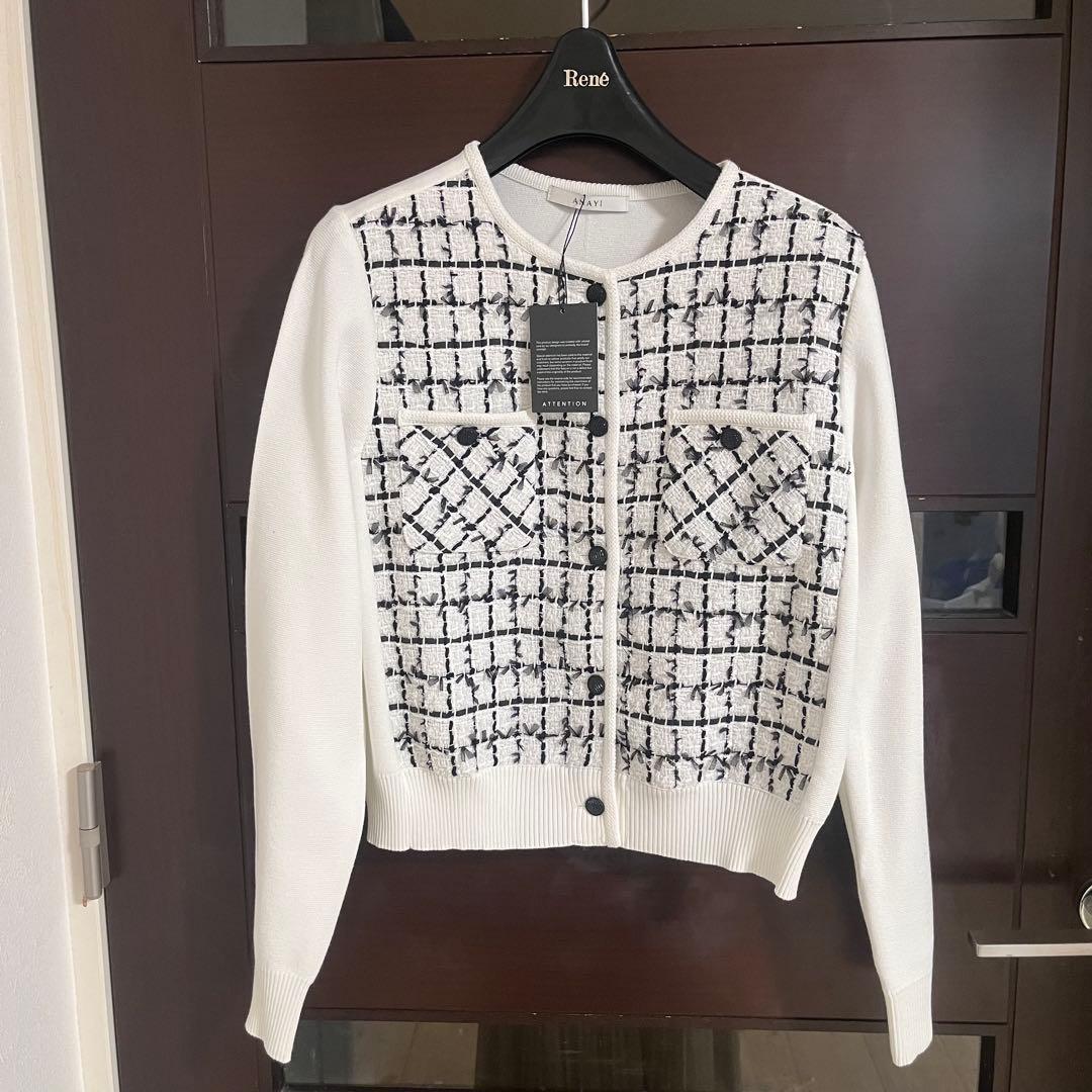 新品☆ANAYI チュールツイードニットコンビ カーディガン/セオリー、23区