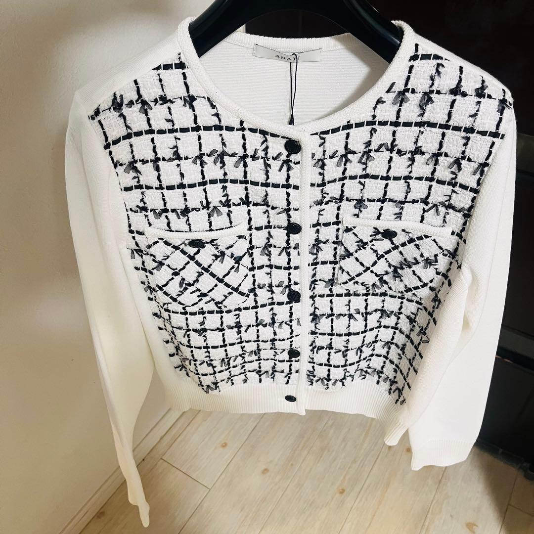 新品☆ANAYI チュールツイードニットコンビ カーディガン/セオリー、23区