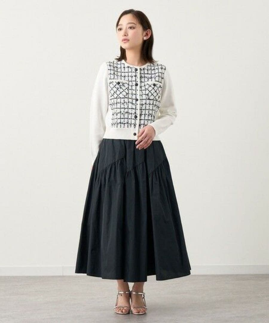 新品☆ANAYI チュールツイードニットコンビ カーディガン/セオリー、23区