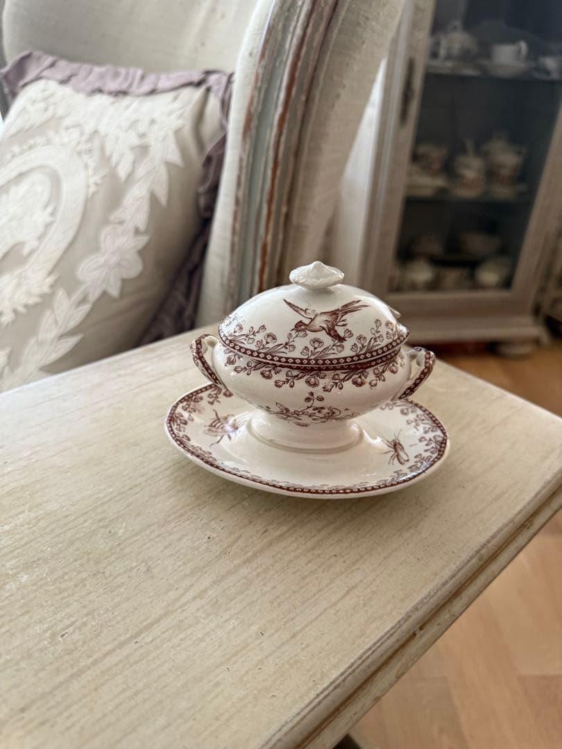 F.F PEXONNE小鳥とお花柄小さなムタディエマスタード入れ