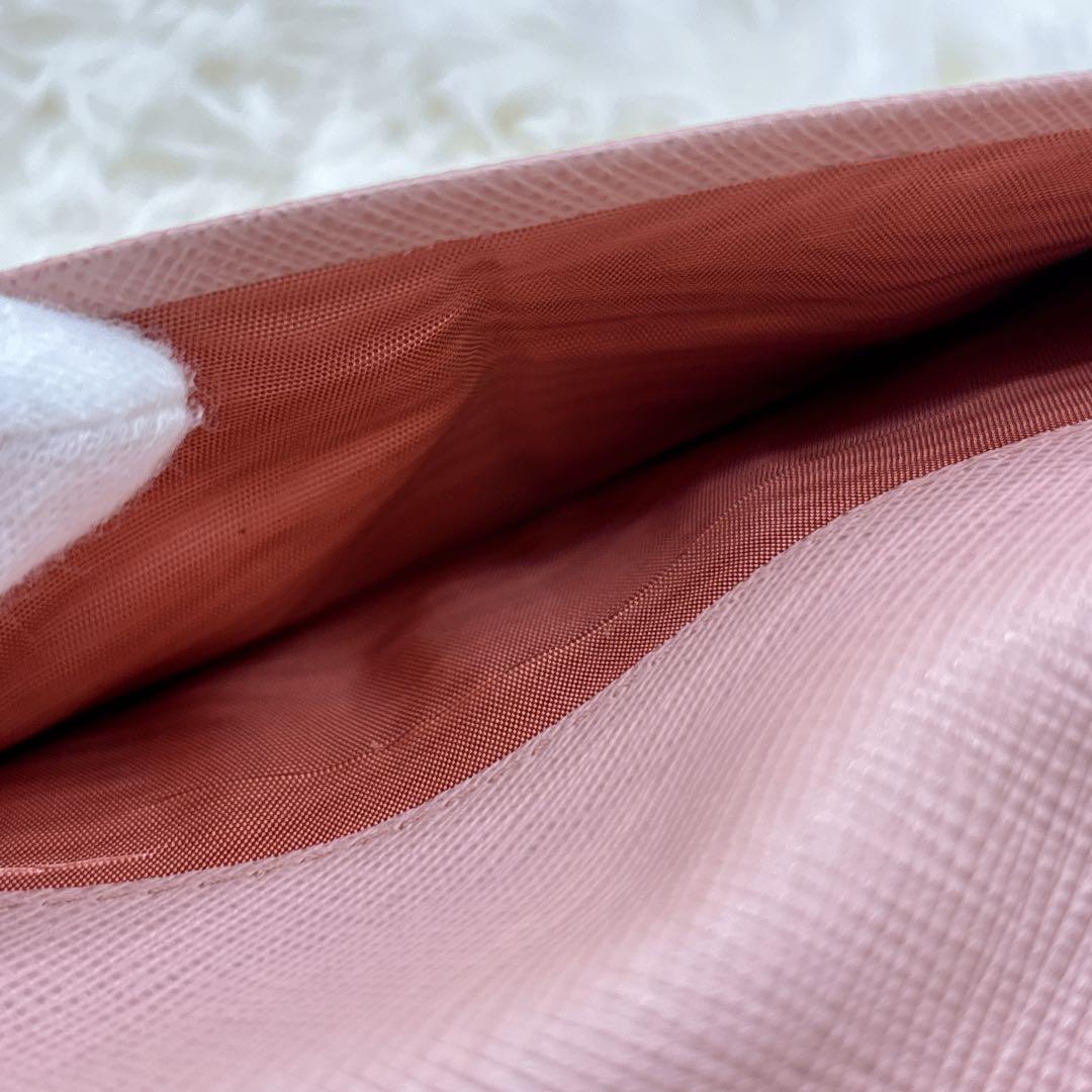 PRADA マルチカラー フラップ長財布 サフィアーノ ベージュ×ピンク