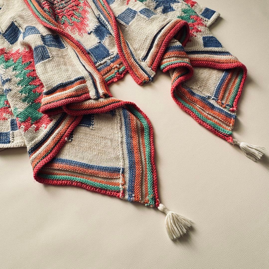 ローレンラルフローレン ネイティブ柄ニット カーディガン フリンジ付き　タッセル