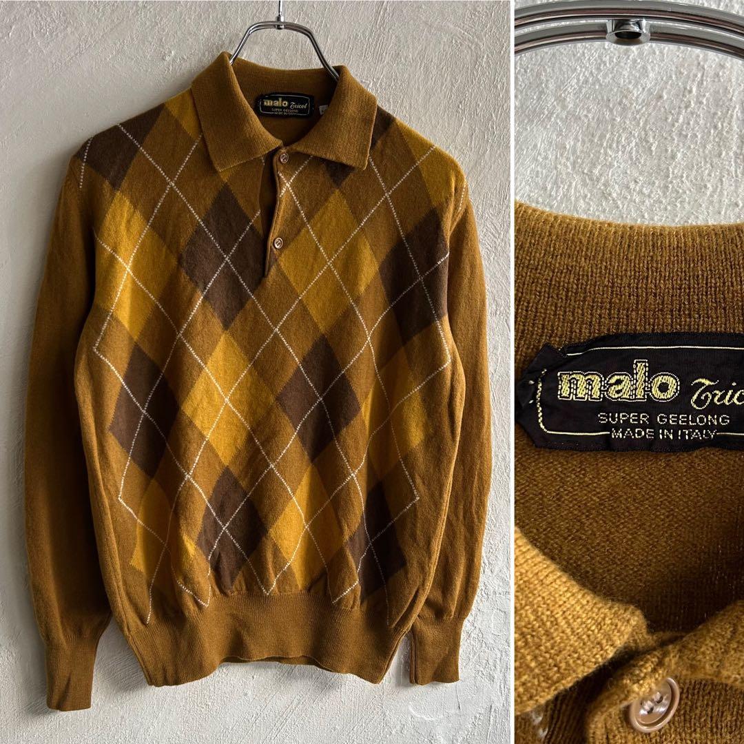 80S イタリア製 malo アーガイル ニットポロ マーロ