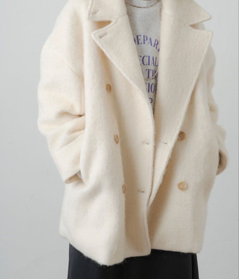 Omekashi アイボリー シャギースタンドピーコート　 ウールコート