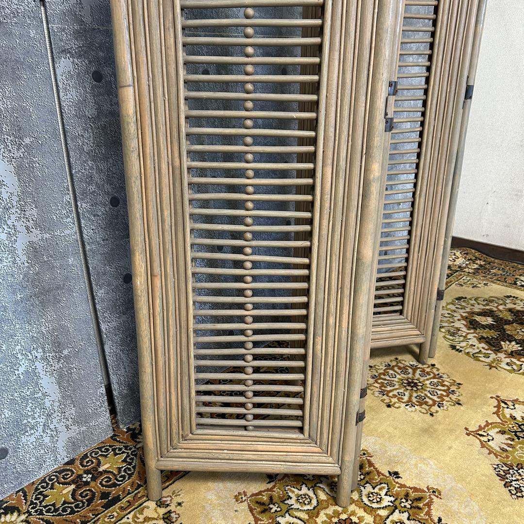 shuca꧁籐家具꧂ラタン4連パーテーション ブラインド 間仕切り レトロ
