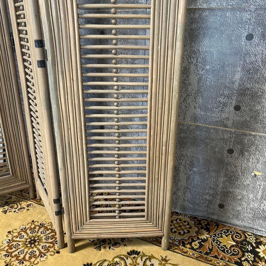 shuca꧁籐家具꧂ラタン4連パーテーション ブラインド 間仕切り レトロ