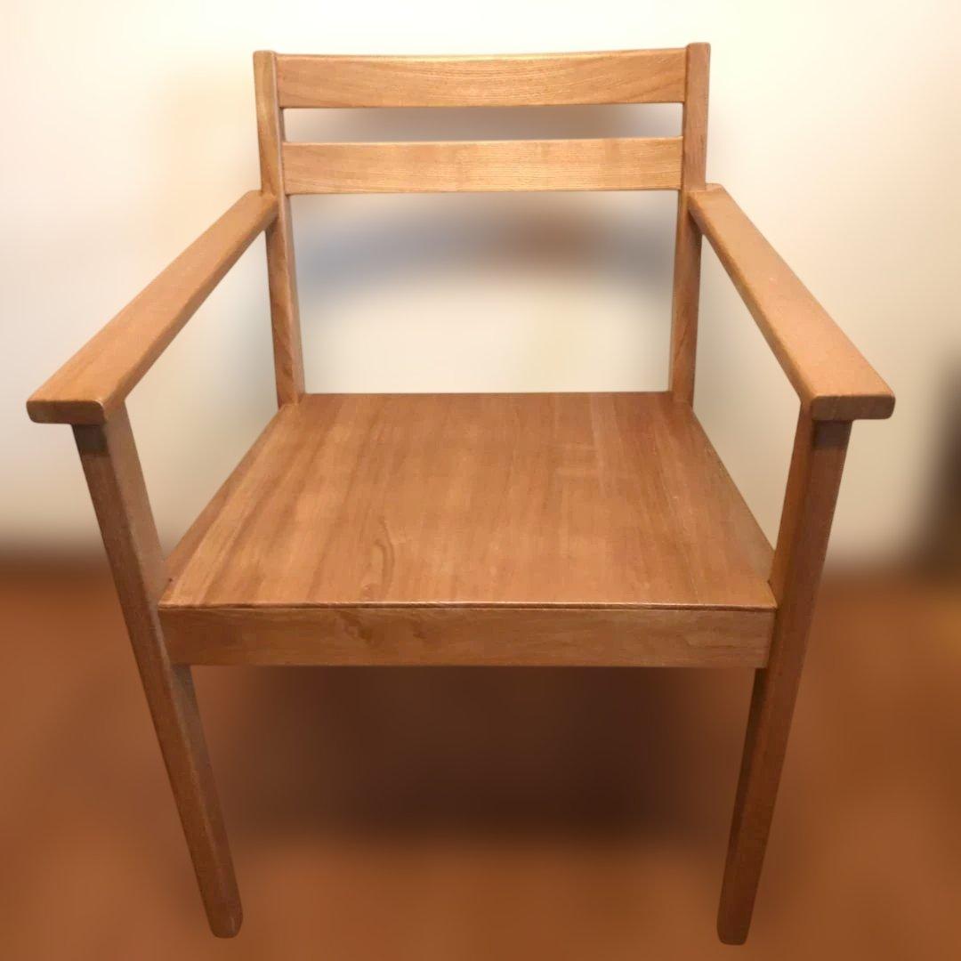 無印良品 木製アームチェア ダイニング用ラウンジチェア タモ材 北欧 廃盤品