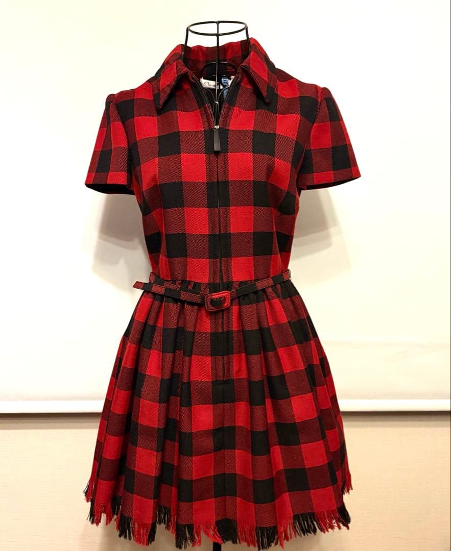 Dior 赤 チェック フリンジ ワンピース ドレス ベルト ラルフローレン