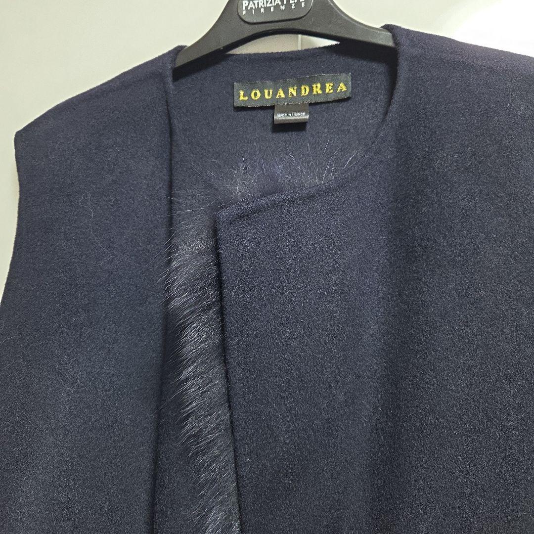新品　LOUANDRA ネイビー ファー付きベスト　フォックスファー　ジレ