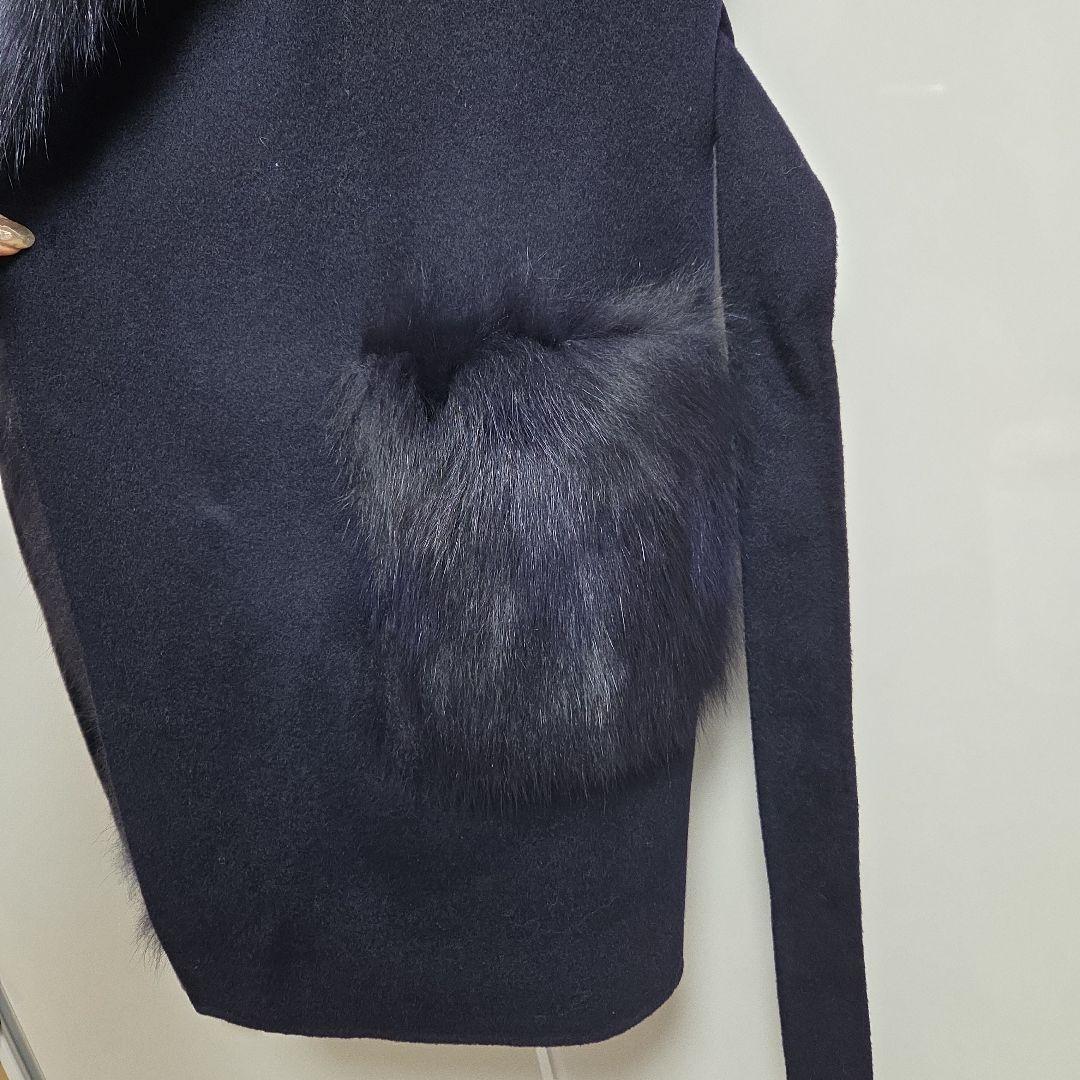 新品　LOUANDRA ネイビー ファー付きベスト　フォックスファー　ジレ