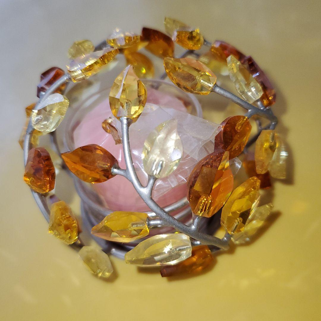 スワロフスキー カラフル葉デザインキャンドルホルダー