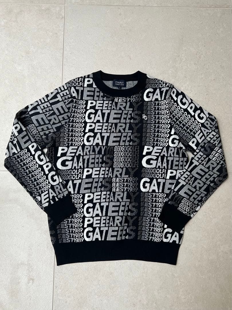 美品 サイズ1 PEARLY GATES ブラックニットセーター ロゴプリント