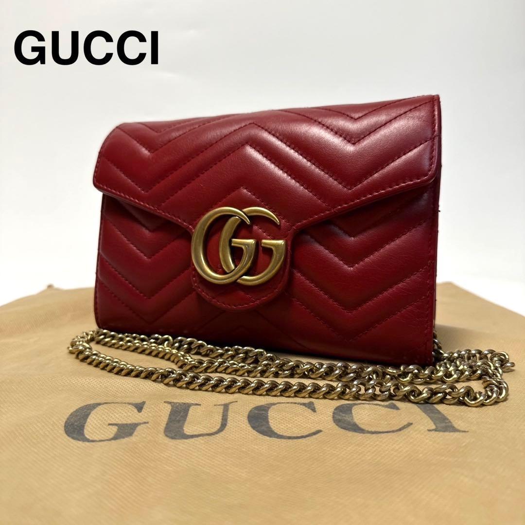 r78【極美品】グッチ　GGマーモント　キルティング　チェーンショルダーバッグ.