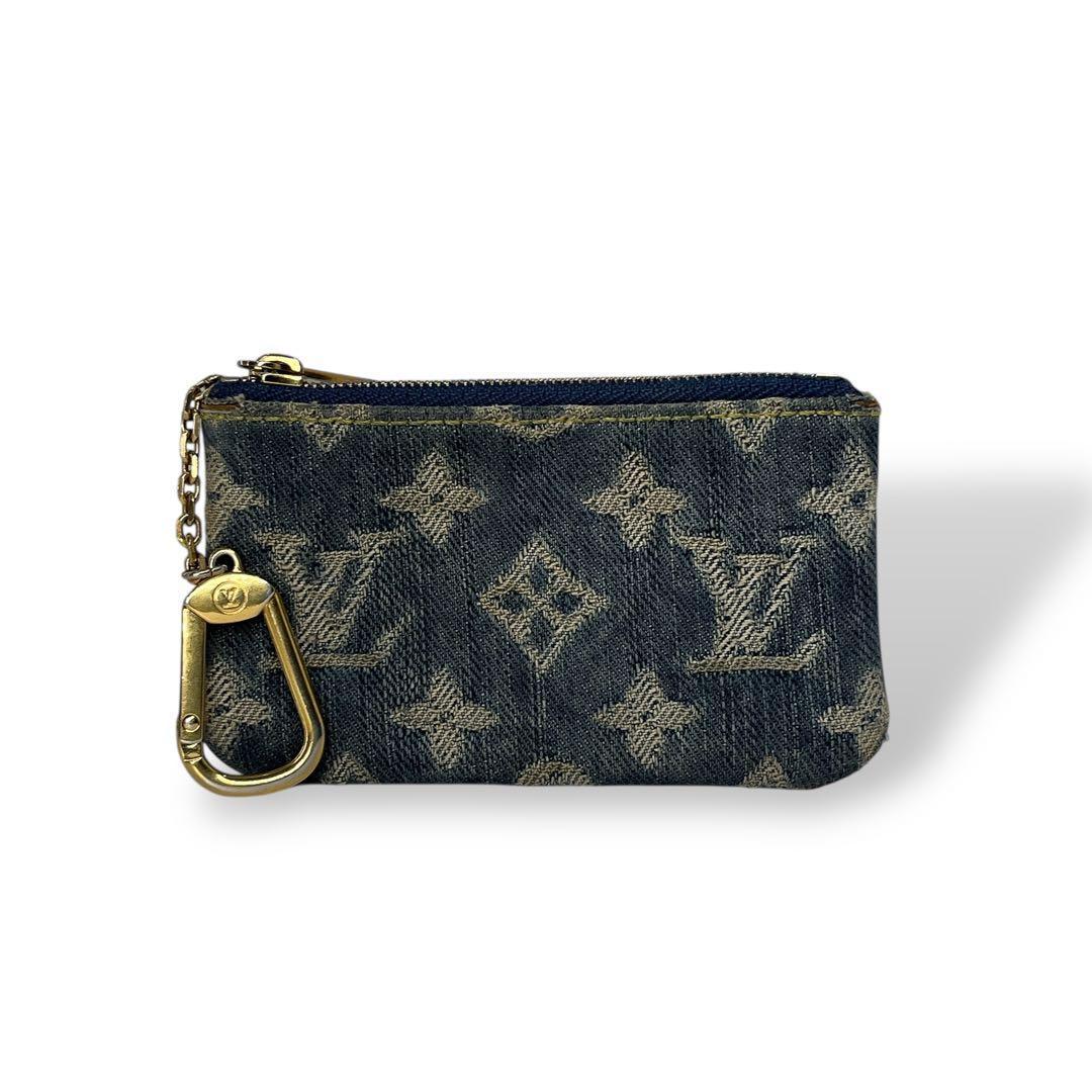 良品　ルイヴィトン　デニム　ケース　ポシェットクレ　モノグラム　キャンバス