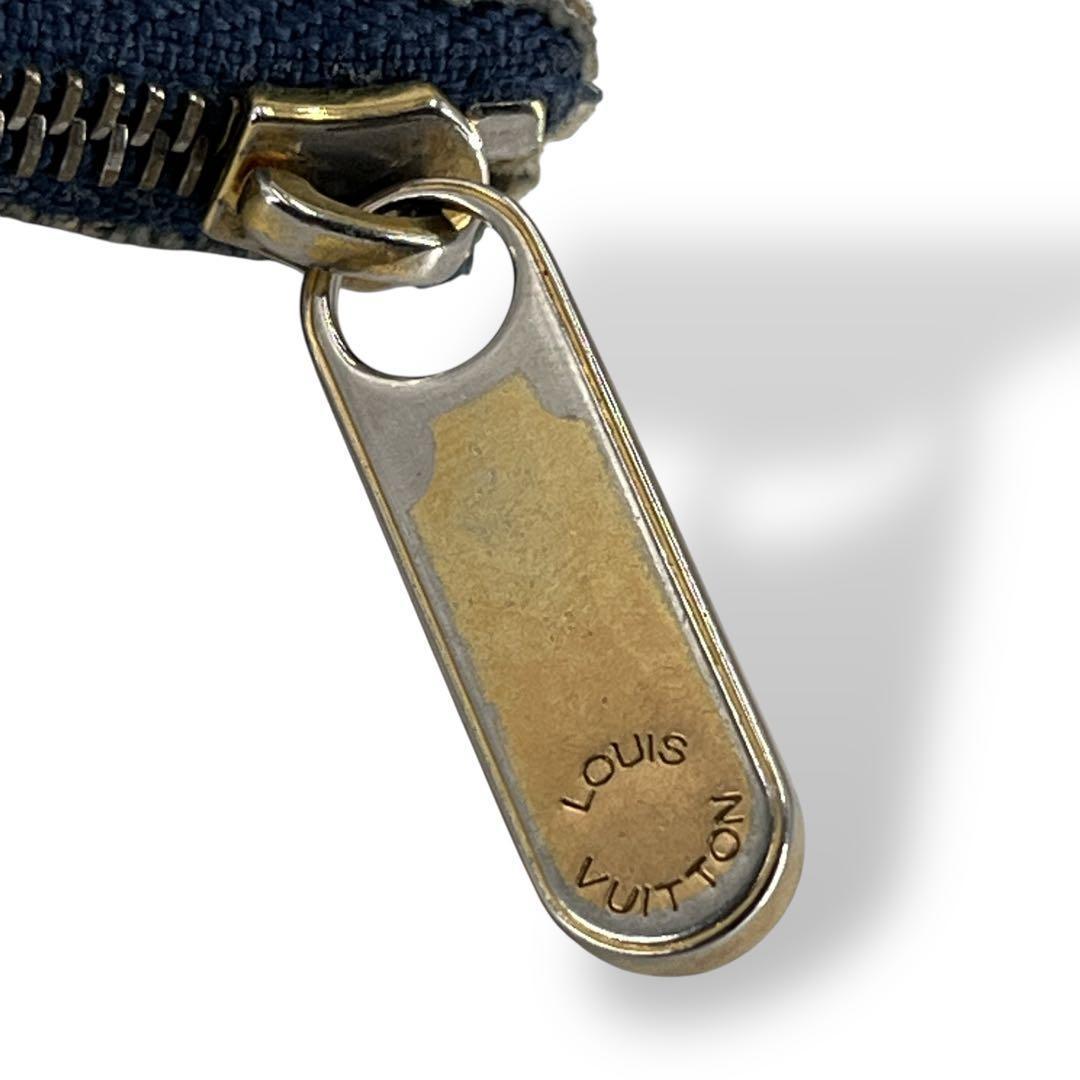 良品　ルイヴィトン　デニム　ケース　ポシェットクレ　モノグラム　キャンバス