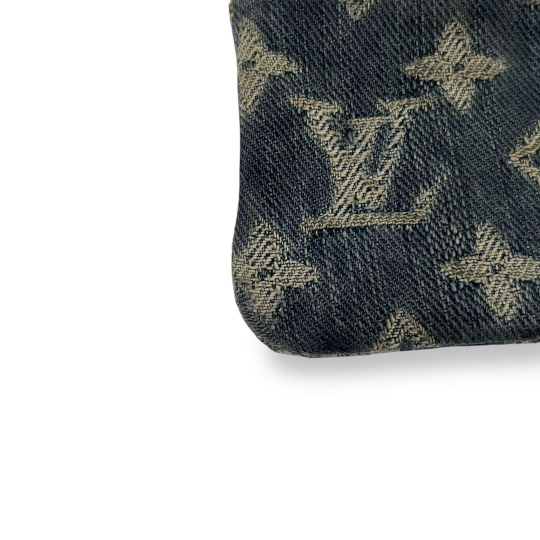 良品　ルイヴィトン　デニム　ケース　ポシェットクレ　モノグラム　キャンバス