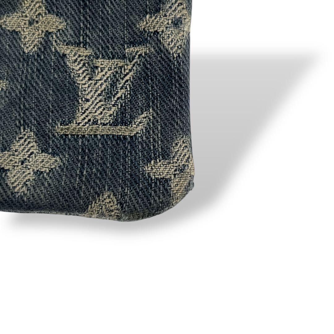 良品　ルイヴィトン　デニム　ケース　ポシェットクレ　モノグラム　キャンバス