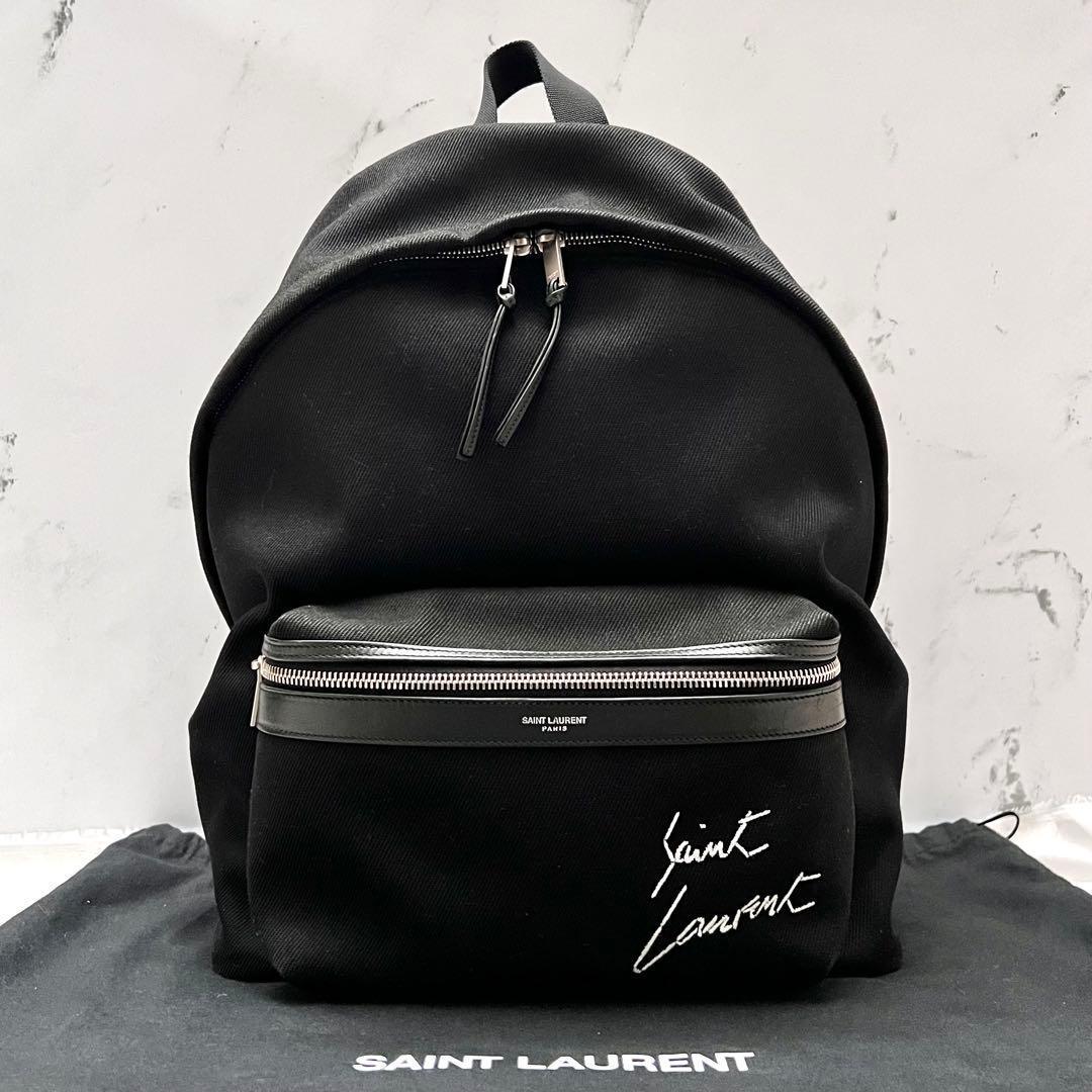 ◇極美品◇サンローラン　シティ　大容量リュック　ロゴ刺繍×キャンバス　ブラック