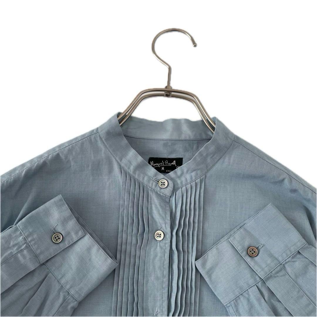 美品 マーガレットハウエル コットンシルク ピンタックブラウス