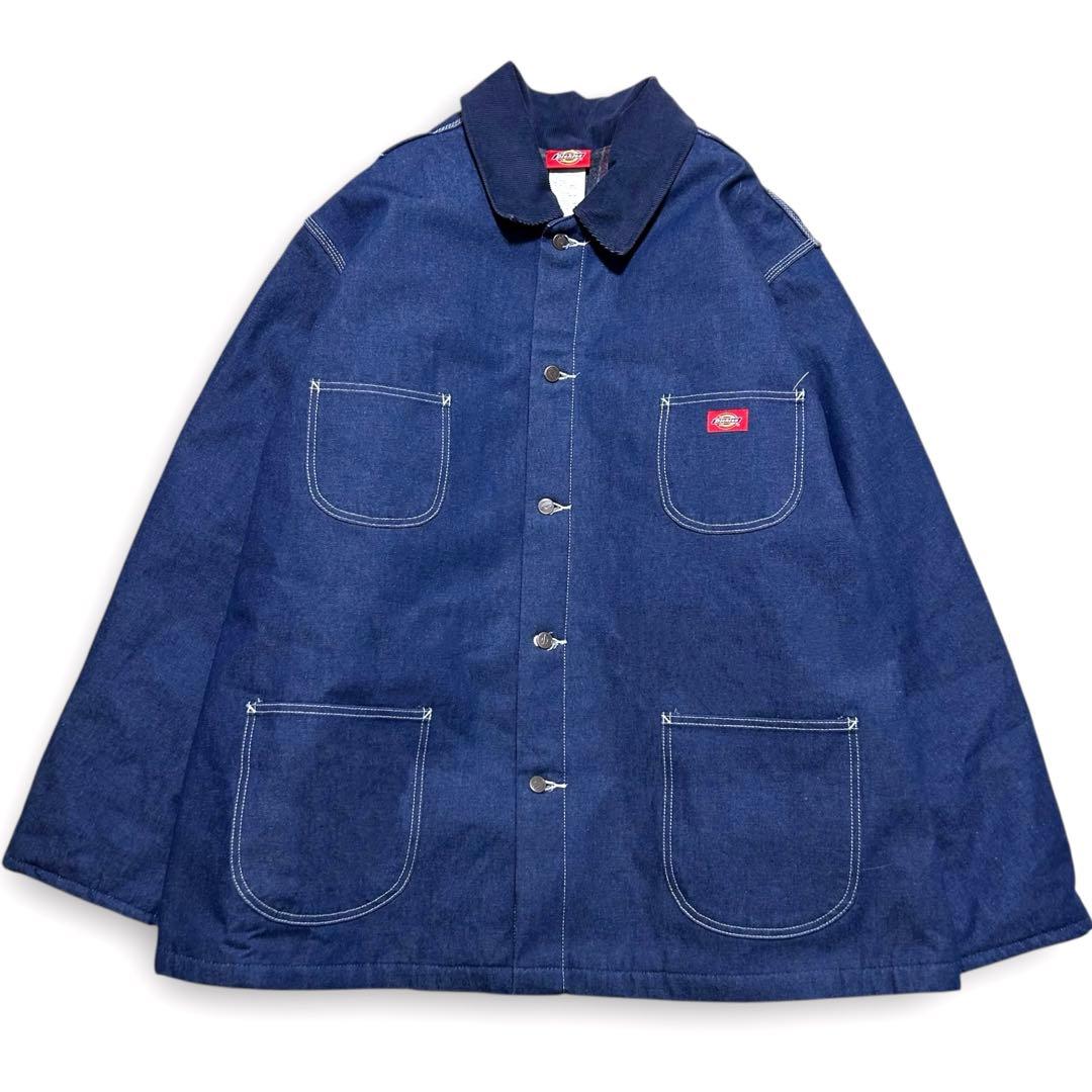 大きいサイズ 美品 Dickies ディッキーズ 刺繍ロゴ デニムカバーオール
